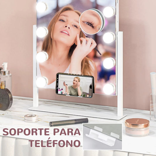 HOMCOM Hollywood Schminkspiegel mit Beleuchtung – 30x40 cm, 12 weiße Glühbirnen