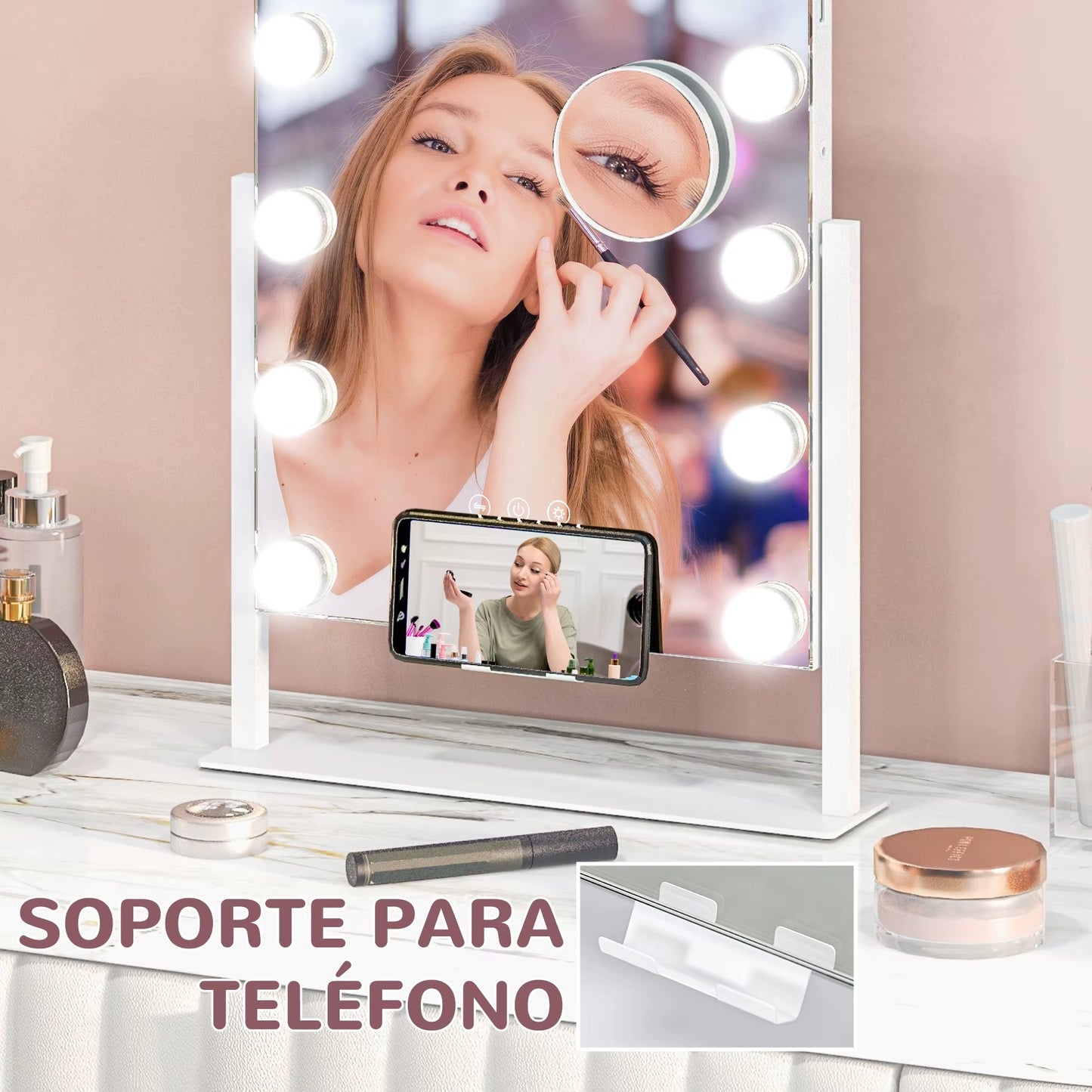 HOMCOM Hollywood Schminkspiegel mit Beleuchtung – 30x40 cm, 12 weiße Glühbirnen